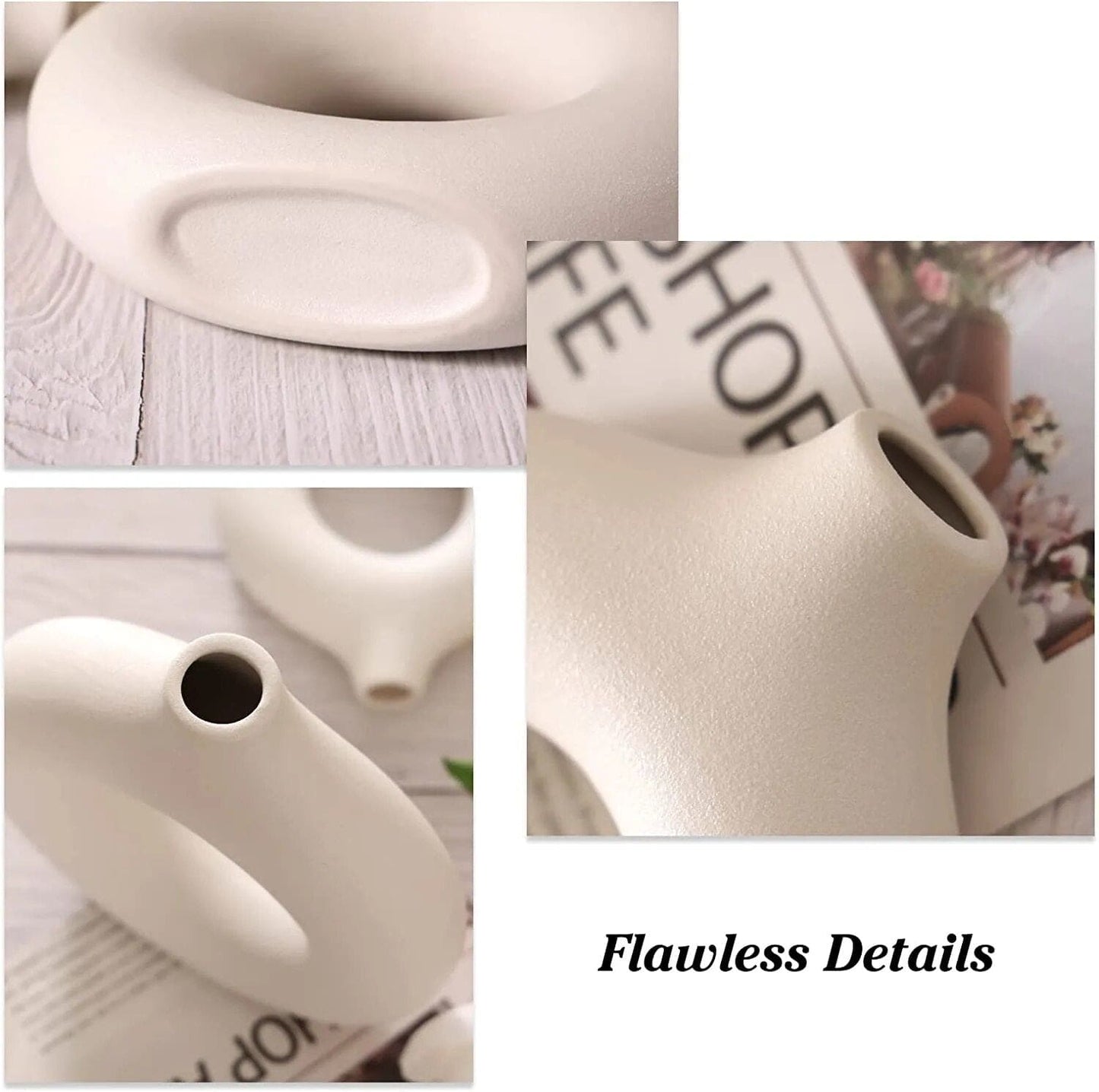 White Ceramic Vase Hollow Round Flower Style Decor f Dinner Table Party - Eva store