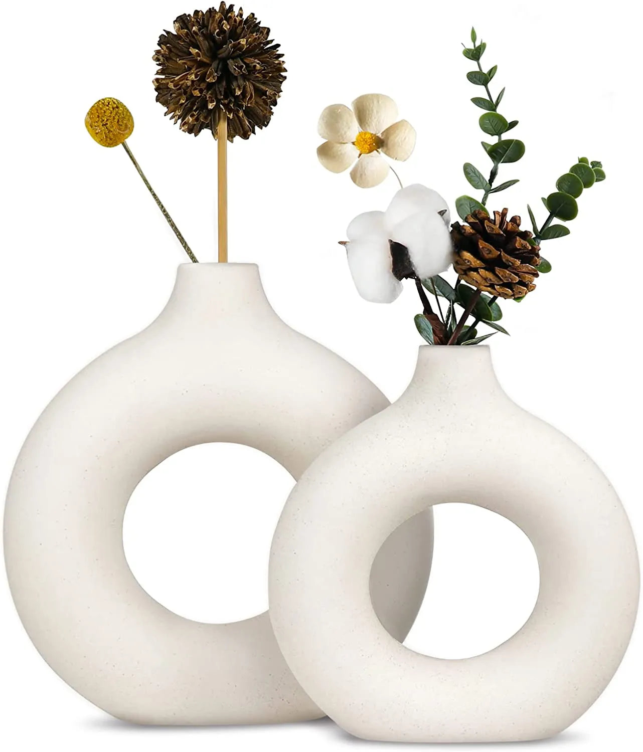 White Ceramic Vase Hollow Round Flower Style Decor f Dinner Table Party - Eva store